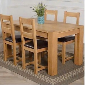 Chunky1m2 : Bàn Ăn Gỗ Sồi 1m2 + 4 Ghế ( 2N - Mặt Nệm PU )